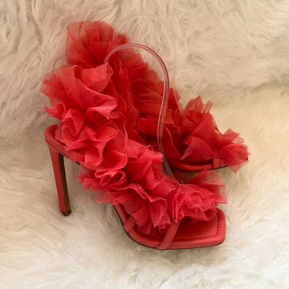 New! ULLA JOHNSON Doria Organza Flower Leather High Heels - Picture 8 of 12